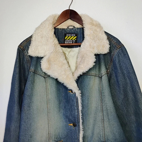 Vintage Aeropostale Big Rock Canyon Sherpa Hem Jean Jacket Unisex Men's Medium - Picture 3 of 15
